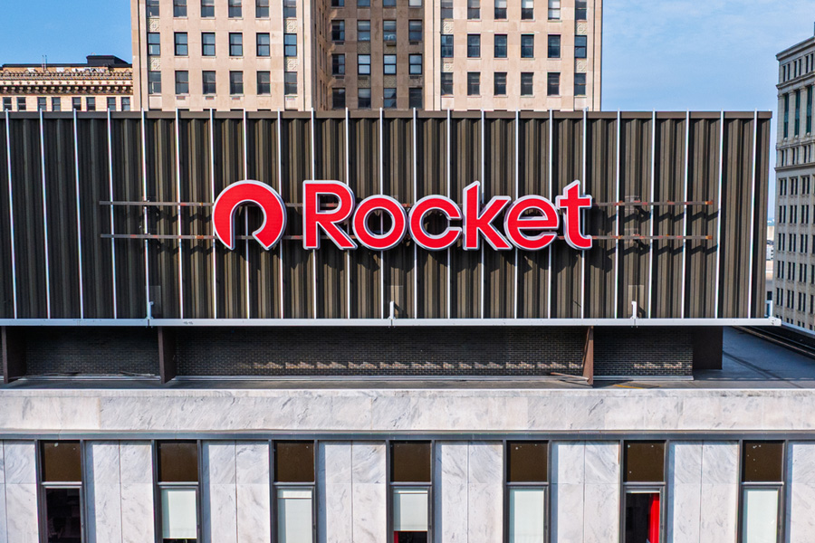 Rocket signage, Exterior, The Qube